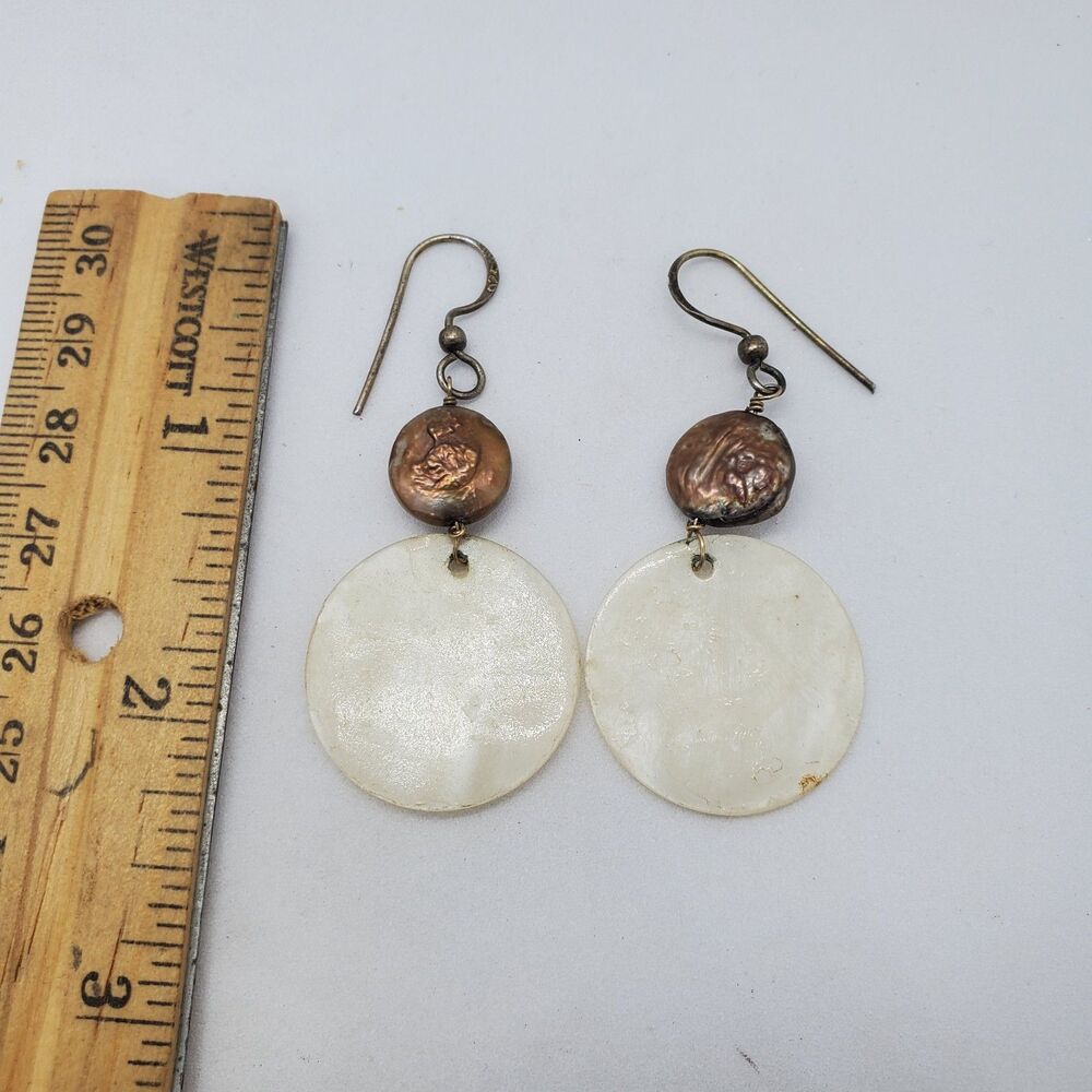 Sterling Silver, Shell and Pearl Dangle Earrings 925